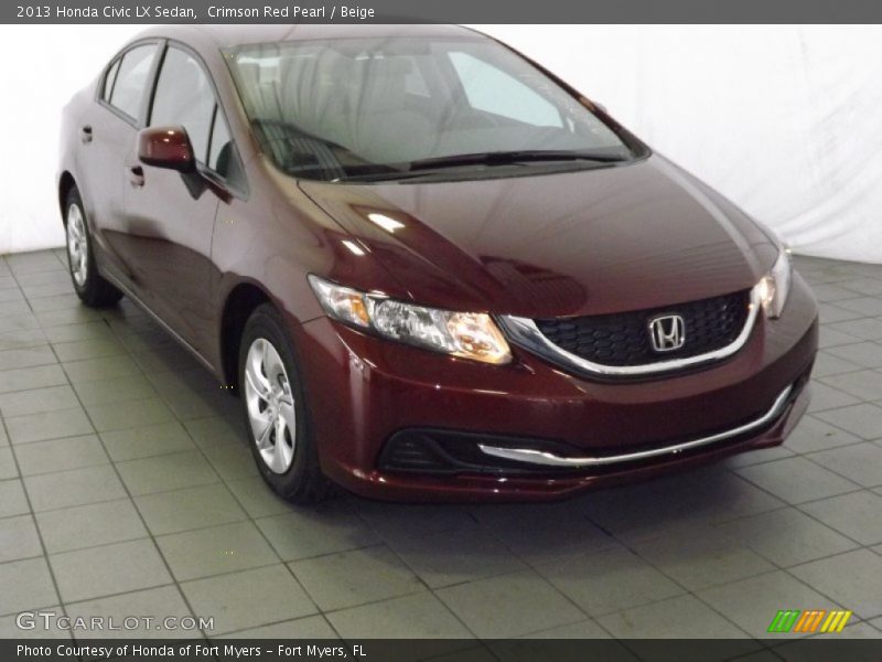Crimson Red Pearl / Beige 2013 Honda Civic LX Sedan