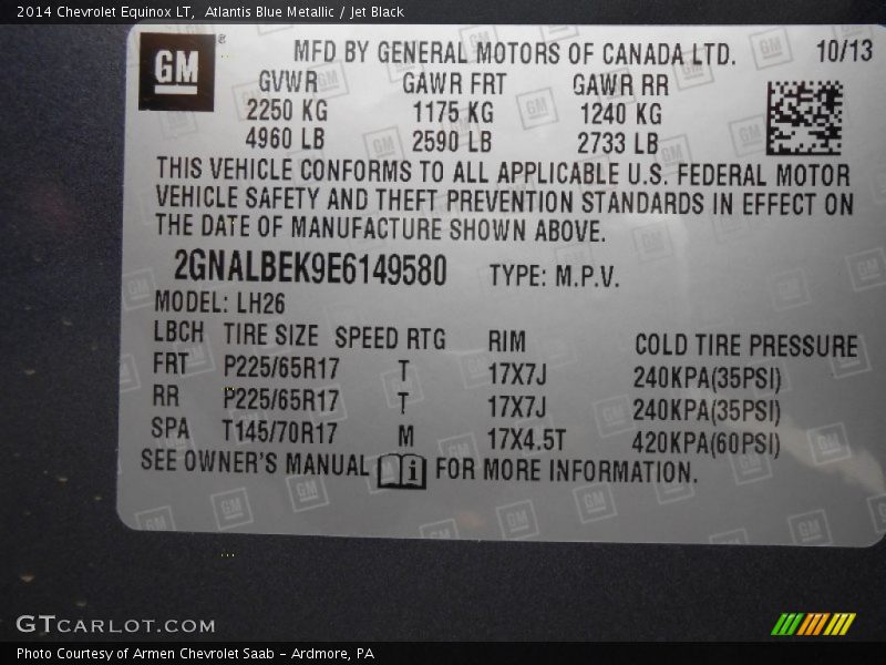 Atlantis Blue Metallic / Jet Black 2014 Chevrolet Equinox LT
