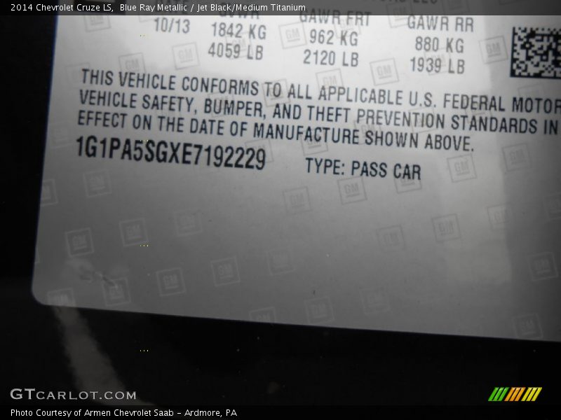 Blue Ray Metallic / Jet Black/Medium Titanium 2014 Chevrolet Cruze LS