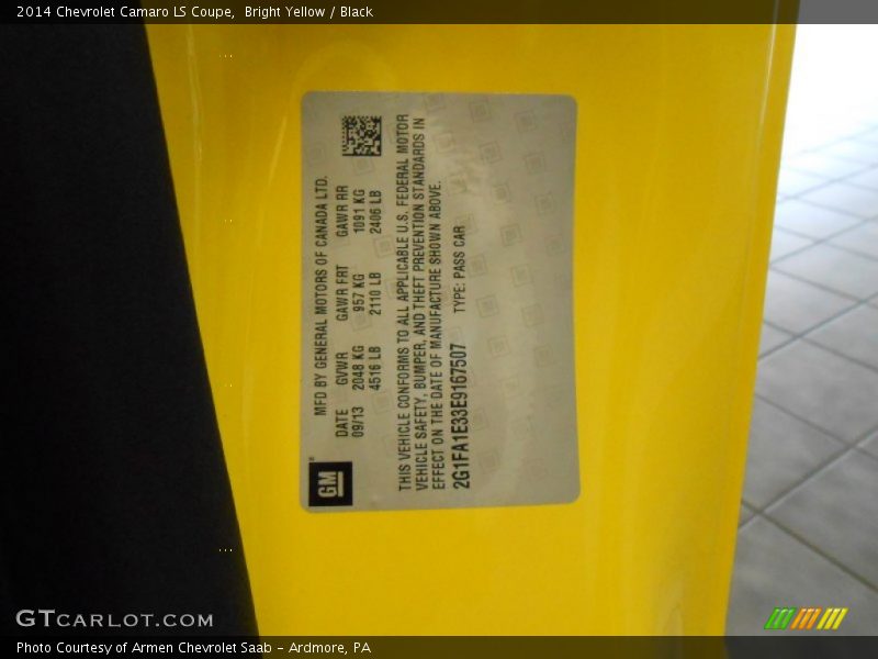 Bright Yellow / Black 2014 Chevrolet Camaro LS Coupe