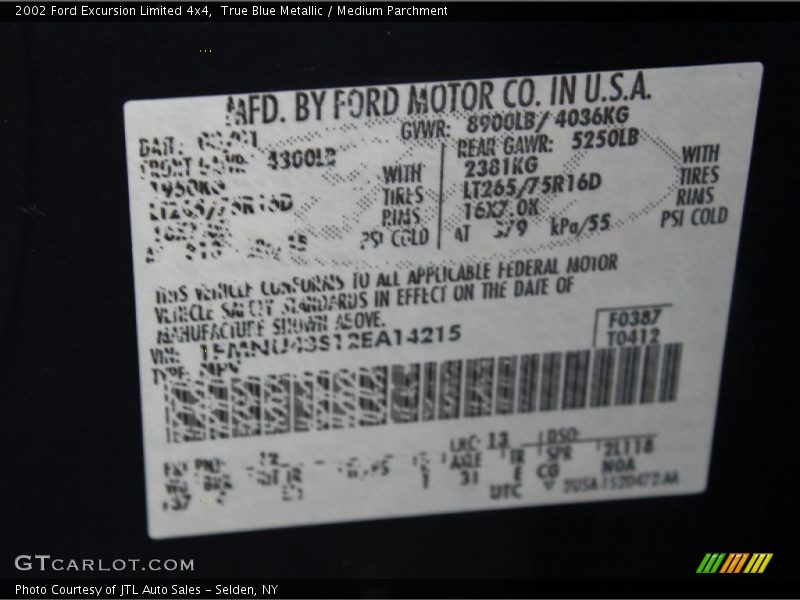 True Blue Metallic / Medium Parchment 2002 Ford Excursion Limited 4x4