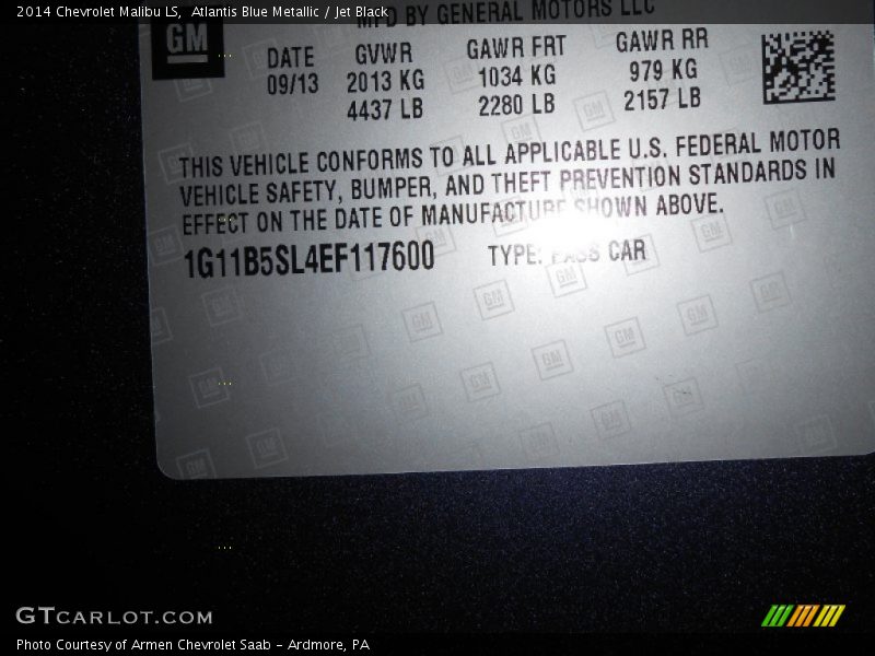 Atlantis Blue Metallic / Jet Black 2014 Chevrolet Malibu LS