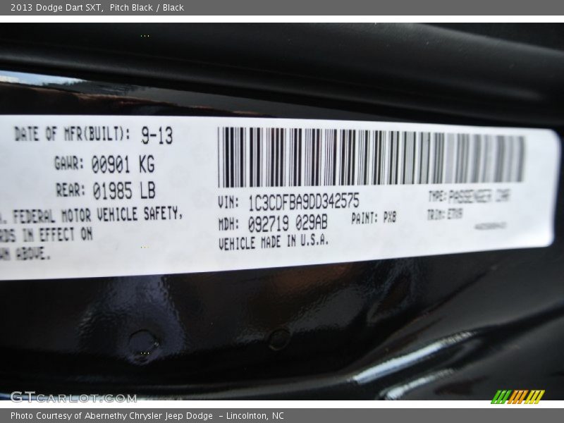 Pitch Black / Black 2013 Dodge Dart SXT