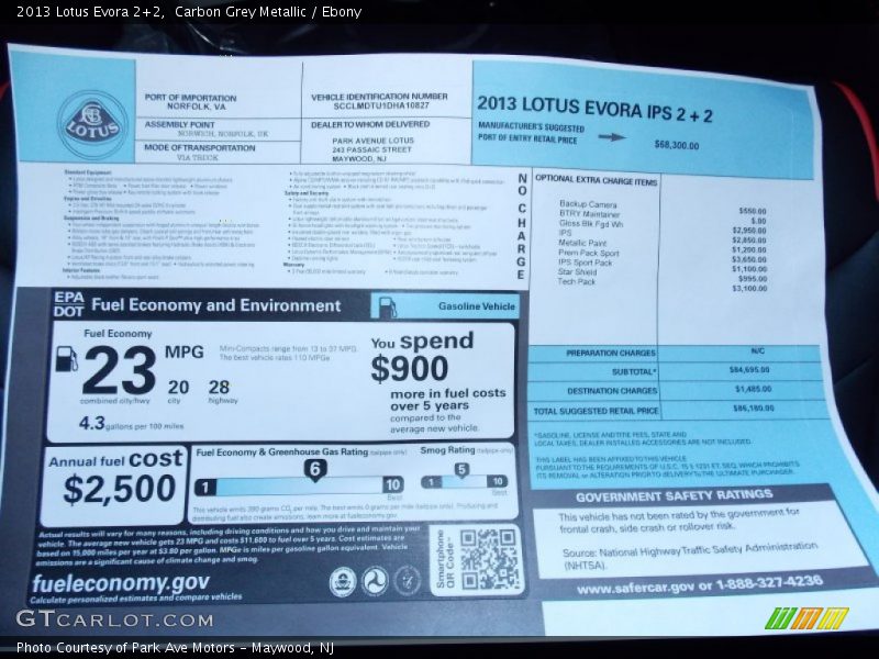  2013 Evora 2+2 Window Sticker