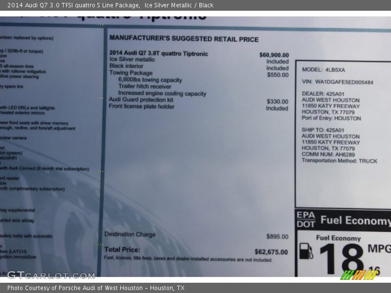Ice Silver Metallic / Black 2014 Audi Q7 3.0 TFSI quattro S Line Package