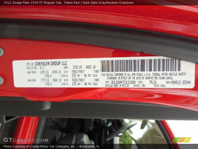 Flame Red / Dark Slate Gray/Medium Graystone 2012 Dodge Ram 1500 ST Regular Cab