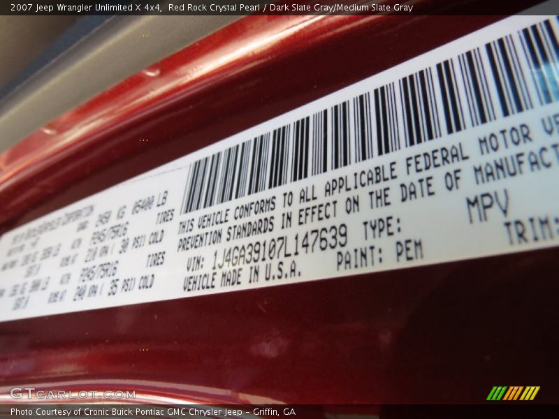 Red Rock Crystal Pearl / Dark Slate Gray/Medium Slate Gray 2007 Jeep Wrangler Unlimited X 4x4