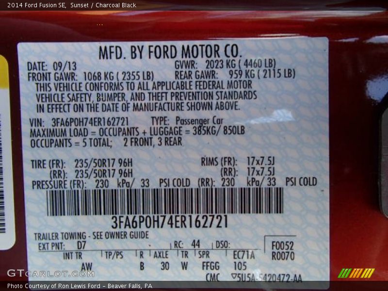 Sunset / Charcoal Black 2014 Ford Fusion SE