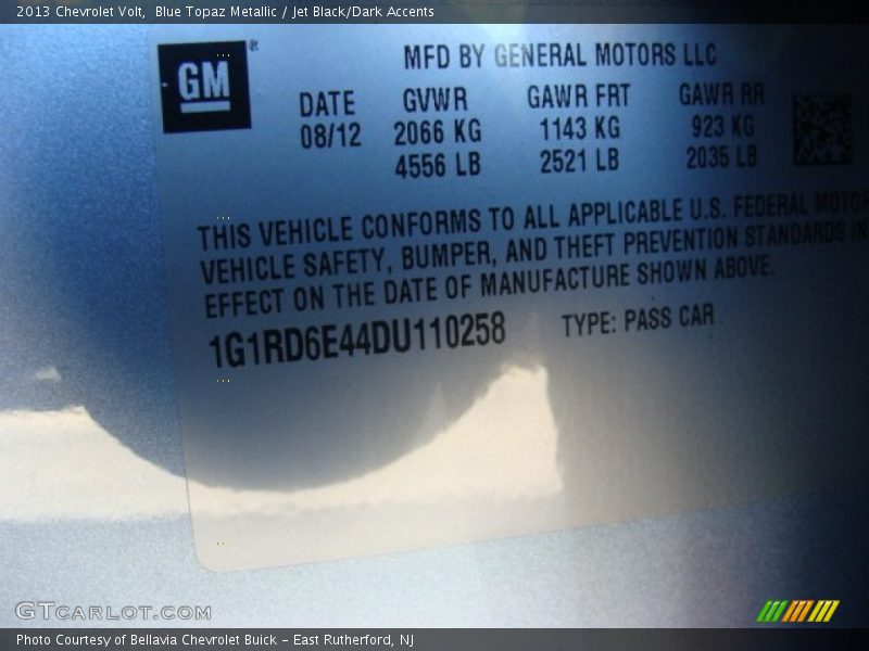 Blue Topaz Metallic / Jet Black/Dark Accents 2013 Chevrolet Volt