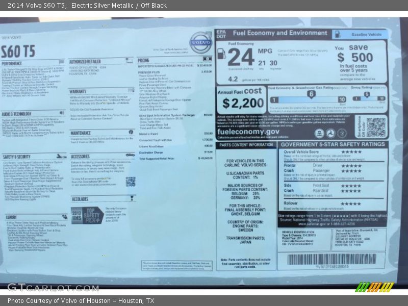 Electric Silver Metallic / Off Black 2014 Volvo S60 T5