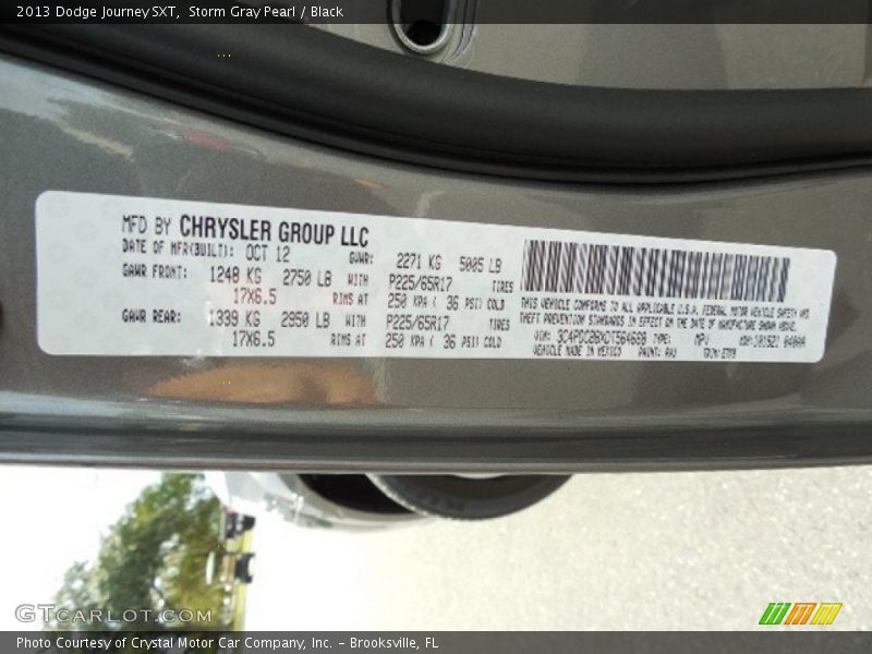 Storm Gray Pearl / Black 2013 Dodge Journey SXT