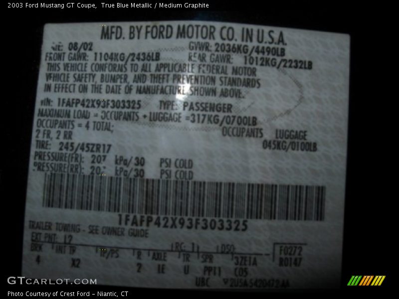 True Blue Metallic / Medium Graphite 2003 Ford Mustang GT Coupe