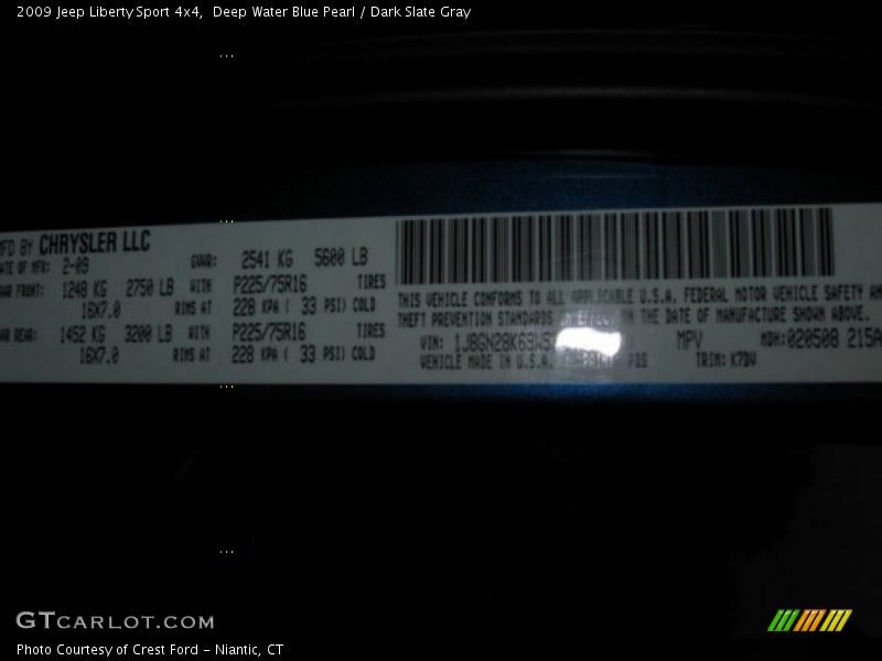 Deep Water Blue Pearl / Dark Slate Gray 2009 Jeep Liberty Sport 4x4