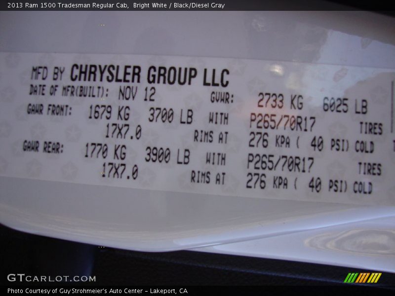 Bright White / Black/Diesel Gray 2013 Ram 1500 Tradesman Regular Cab