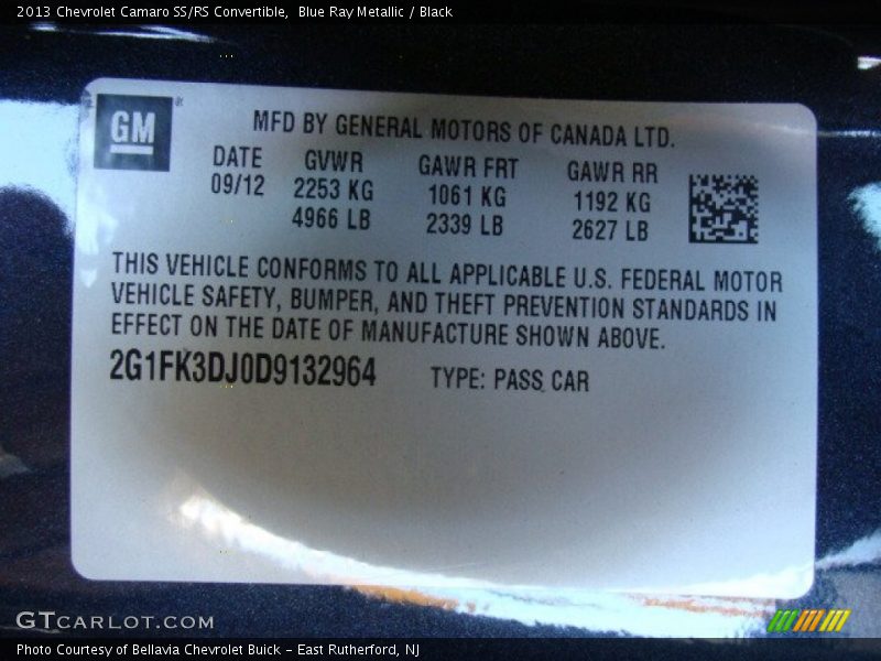 Blue Ray Metallic / Black 2013 Chevrolet Camaro SS/RS Convertible