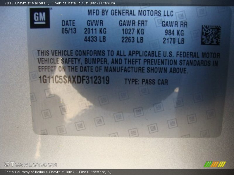 Silver Ice Metallic / Jet Black/Titanium 2013 Chevrolet Malibu LT