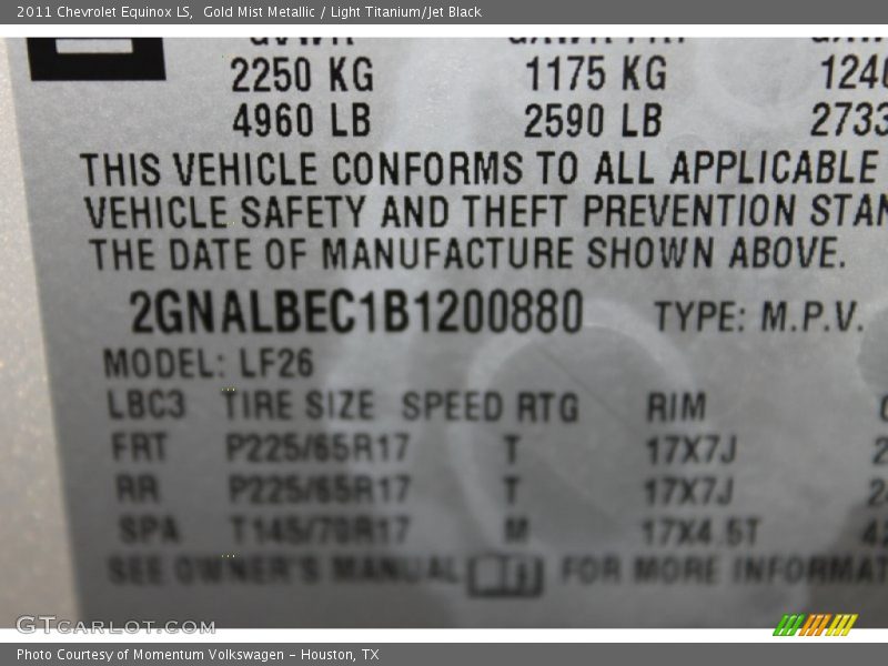 Gold Mist Metallic / Light Titanium/Jet Black 2011 Chevrolet Equinox LS
