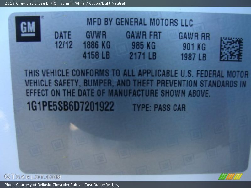 Summit White / Cocoa/Light Neutral 2013 Chevrolet Cruze LT/RS