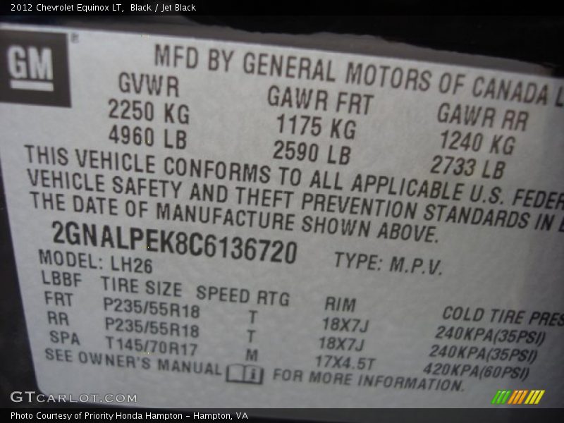 Black / Jet Black 2012 Chevrolet Equinox LT