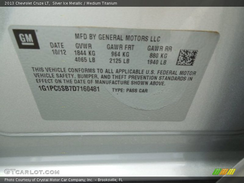 Silver Ice Metallic / Medium Titanium 2013 Chevrolet Cruze LT