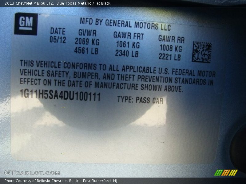 Blue Topaz Metallic / Jet Black 2013 Chevrolet Malibu LTZ