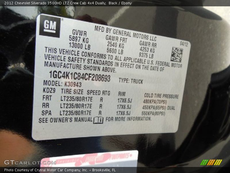 Black / Ebony 2012 Chevrolet Silverado 3500HD LTZ Crew Cab 4x4 Dually