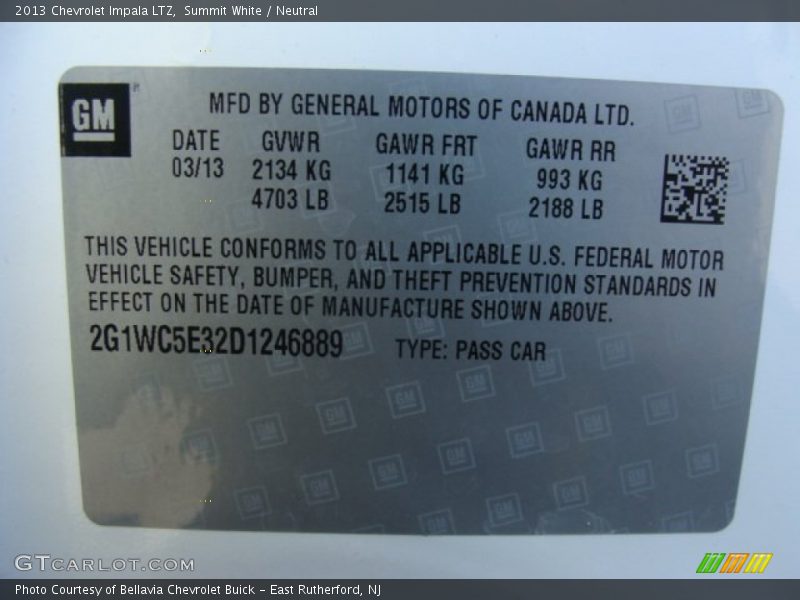 Summit White / Neutral 2013 Chevrolet Impala LTZ