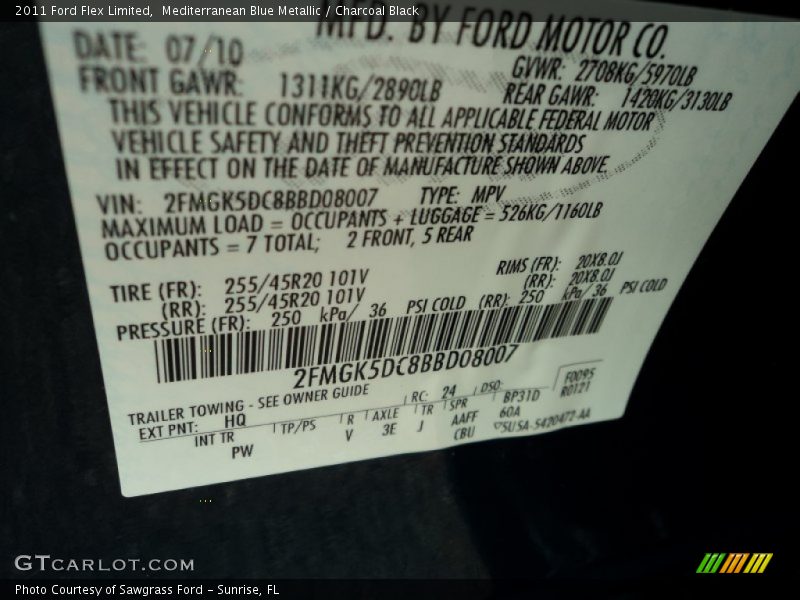 2011 Flex Limited Mediterranean Blue Metallic Color Code HQ