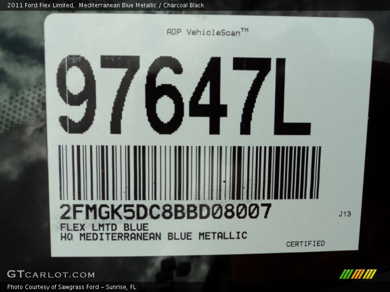 Mediterranean Blue Metallic / Charcoal Black 2011 Ford Flex Limited