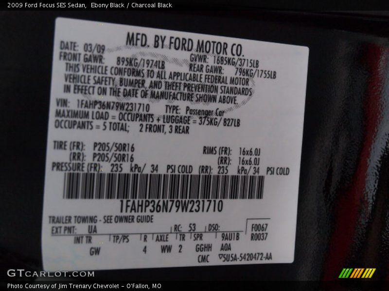 Ebony Black / Charcoal Black 2009 Ford Focus SES Sedan