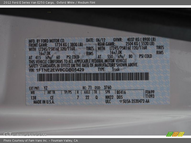 Oxford White / Medium Flint 2012 Ford E Series Van E250 Cargo