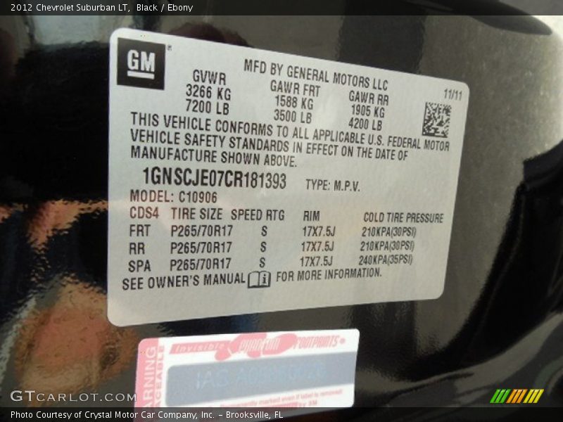 Black / Ebony 2012 Chevrolet Suburban LT