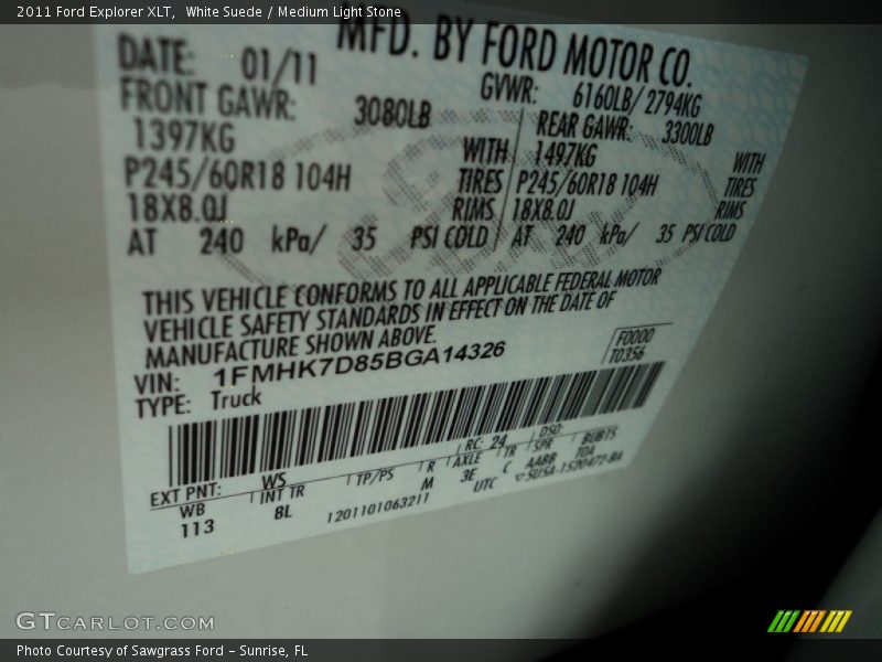 White Suede / Medium Light Stone 2011 Ford Explorer XLT