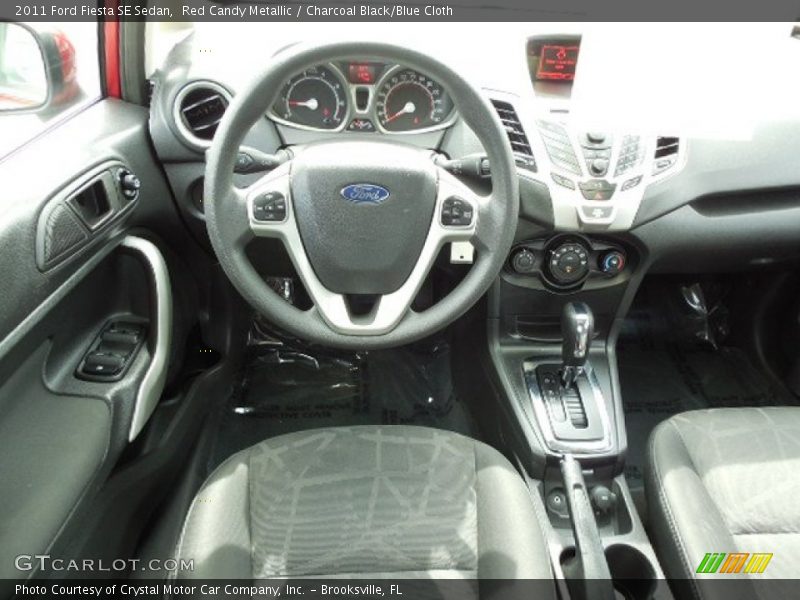 Red Candy Metallic / Charcoal Black/Blue Cloth 2011 Ford Fiesta SE Sedan
