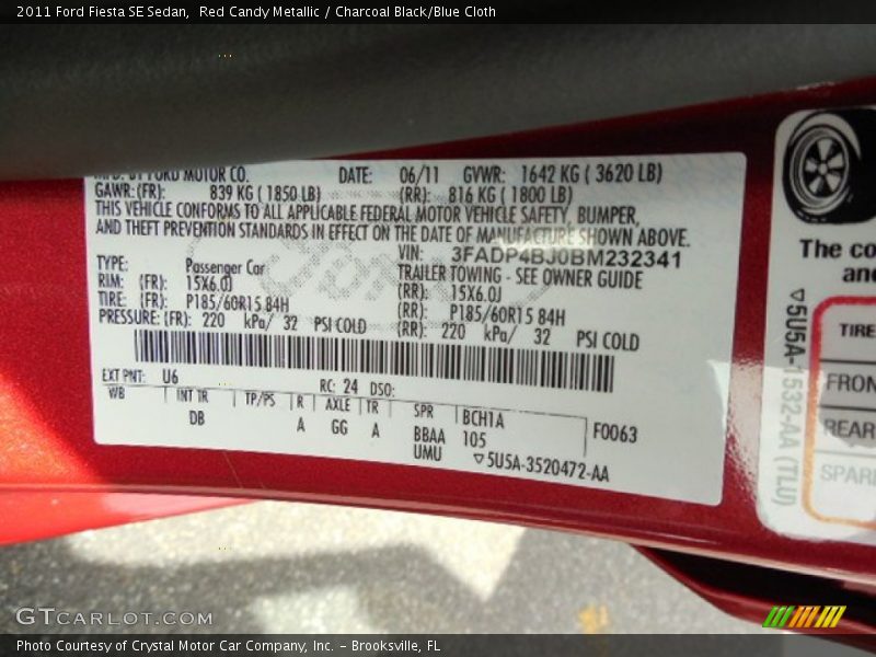 Red Candy Metallic / Charcoal Black/Blue Cloth 2011 Ford Fiesta SE Sedan