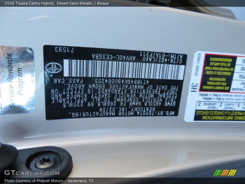Desert Sand Metallic / Bisque 2009 Toyota Camry Hybrid