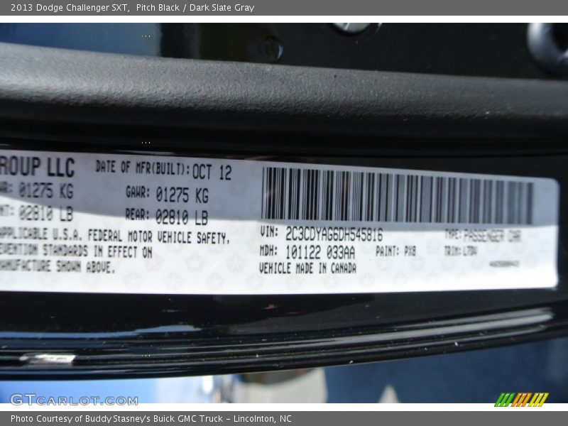 Pitch Black / Dark Slate Gray 2013 Dodge Challenger SXT