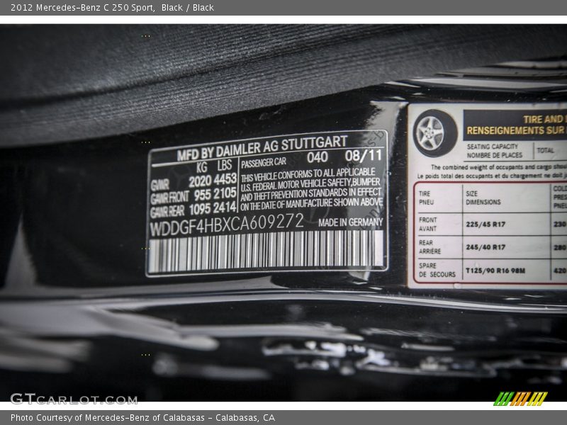Black / Black 2012 Mercedes-Benz C 250 Sport