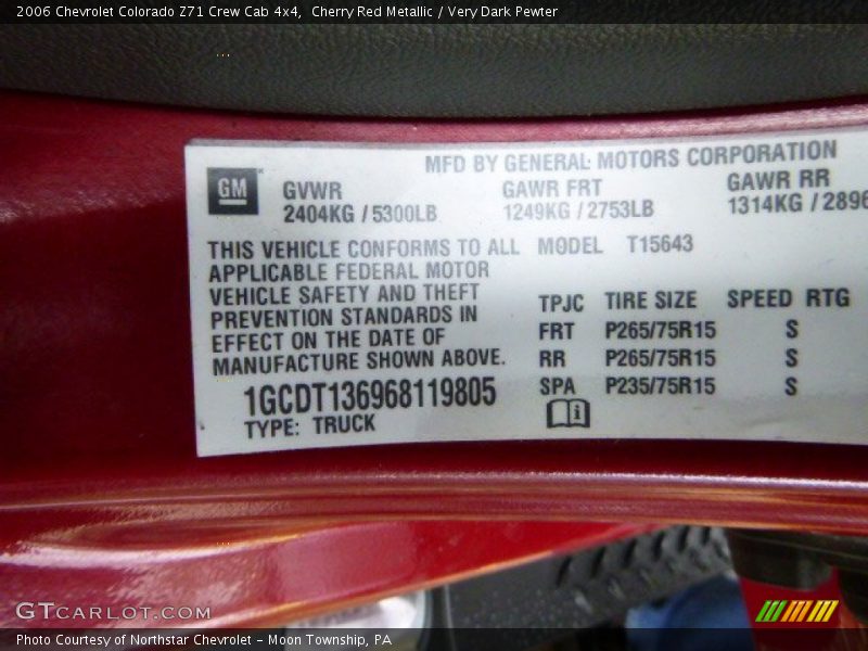 Cherry Red Metallic / Very Dark Pewter 2006 Chevrolet Colorado Z71 Crew Cab 4x4