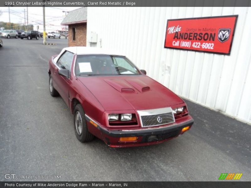 Claret Red Metallic / Beige 1991 Chrysler LeBaron Highline Convertible