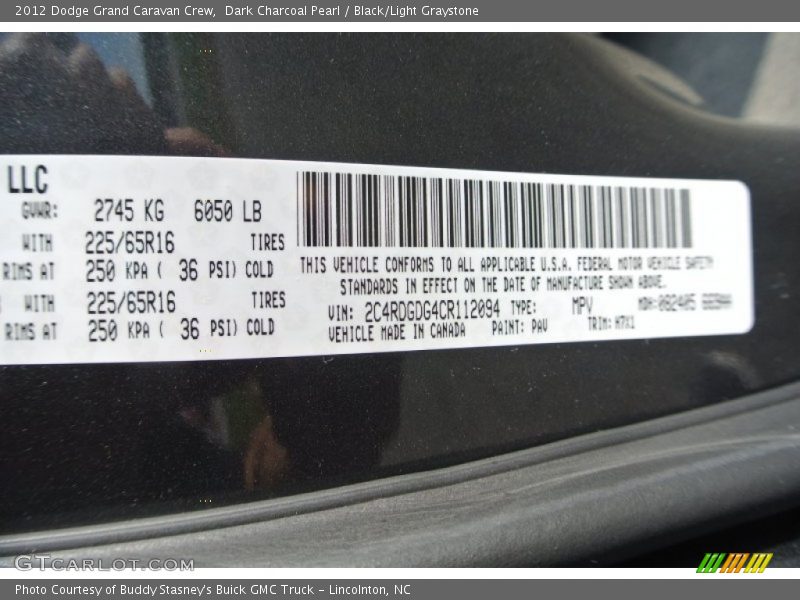 Dark Charcoal Pearl / Black/Light Graystone 2012 Dodge Grand Caravan Crew