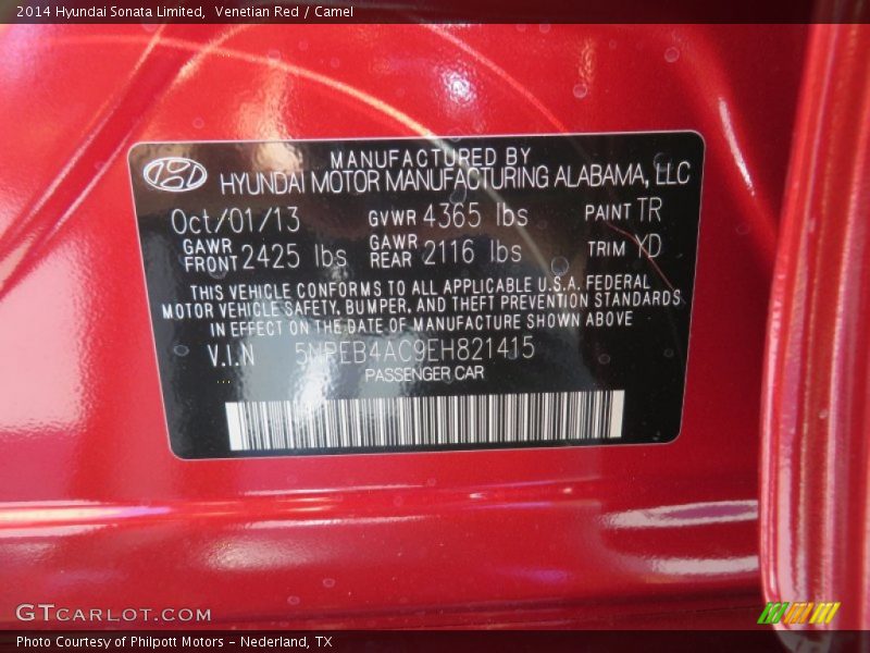 2014 Sonata Limited Venetian Red Color Code TR