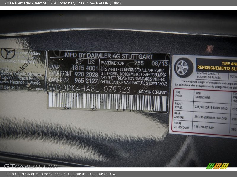 Steel Grey Metallic / Black 2014 Mercedes-Benz SLK 250 Roadster