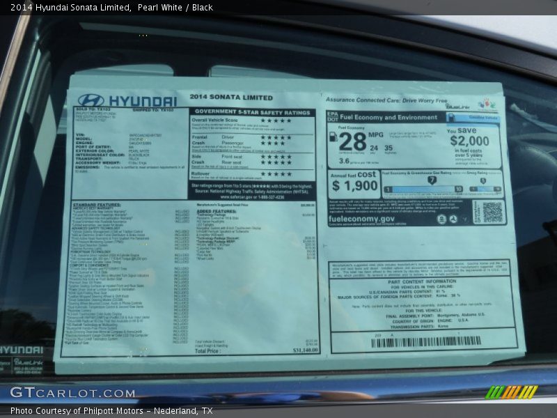 Pearl White / Black 2014 Hyundai Sonata Limited