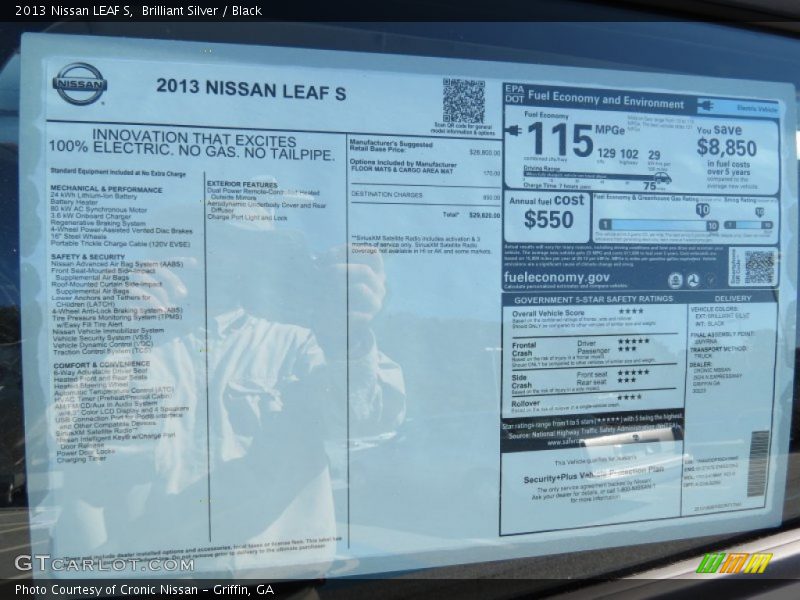 Brilliant Silver / Black 2013 Nissan LEAF S