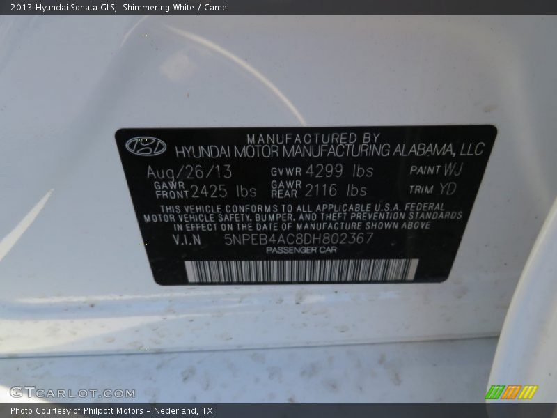 Shimmering White / Camel 2013 Hyundai Sonata GLS