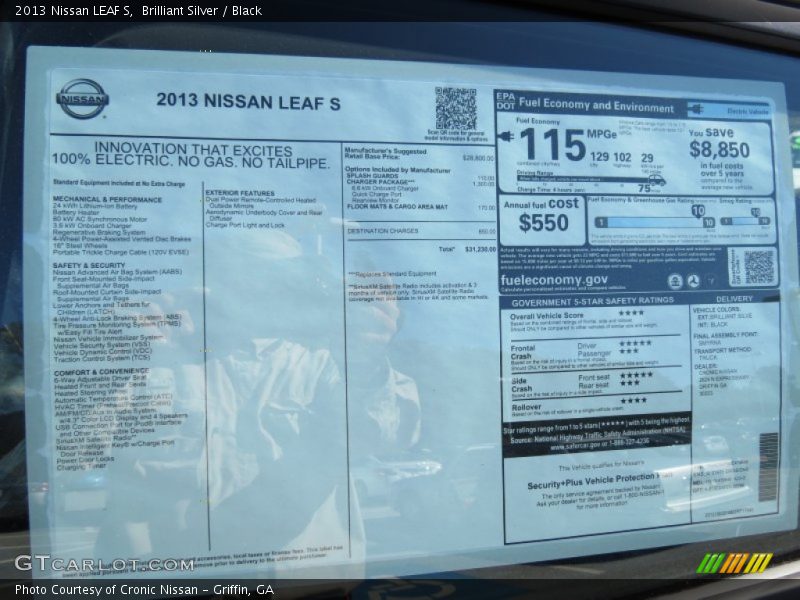 Brilliant Silver / Black 2013 Nissan LEAF S