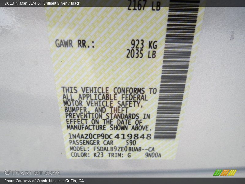 Brilliant Silver / Black 2013 Nissan LEAF S