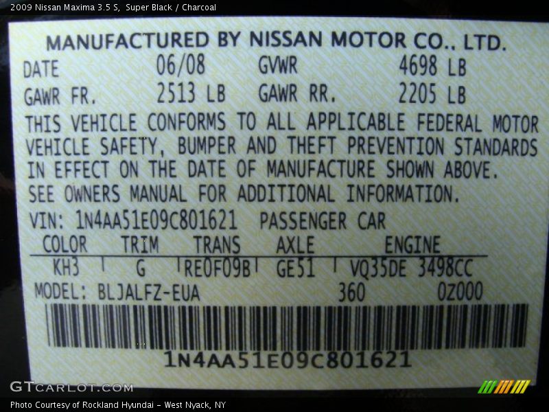 Super Black / Charcoal 2009 Nissan Maxima 3.5 S