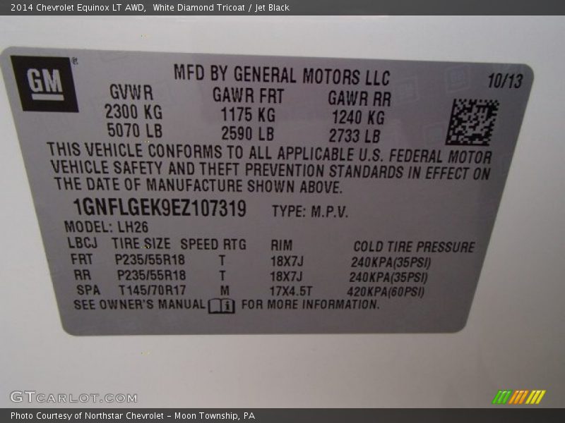White Diamond Tricoat / Jet Black 2014 Chevrolet Equinox LT AWD